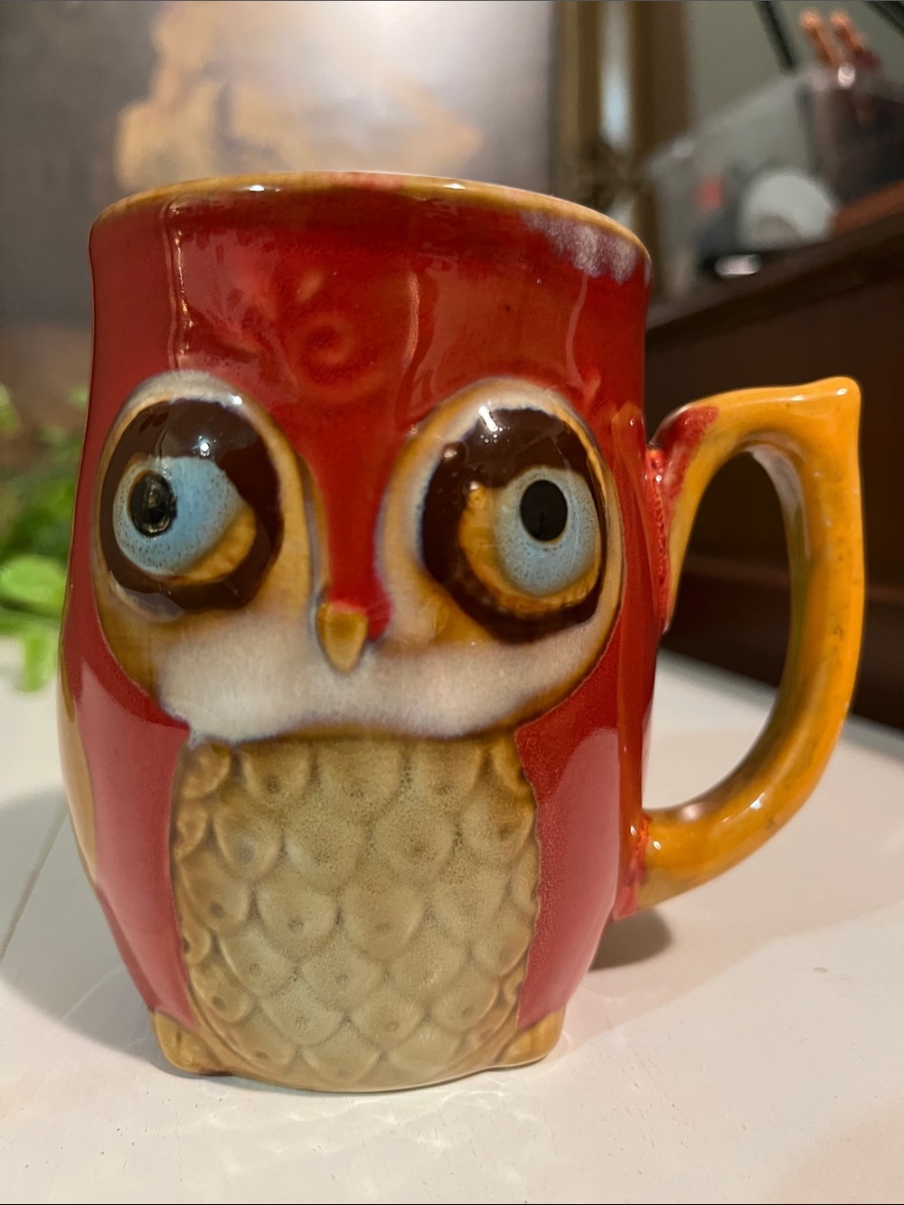 Owl Cup Mug - Coffee or Tea - Gorgeous Glaze - NWOT - Colorful - NO CHIPS CRACKS